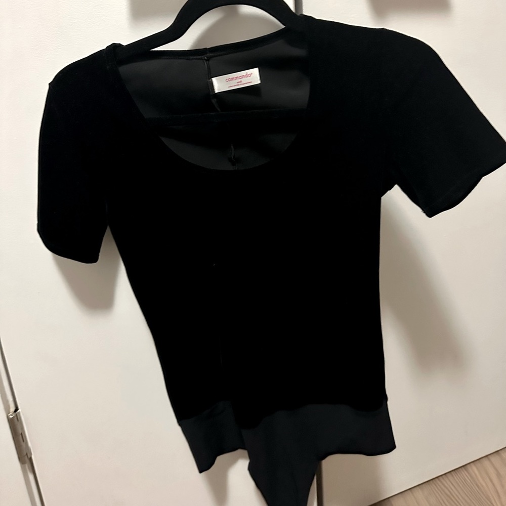 black commando bodysuit. short sleeved